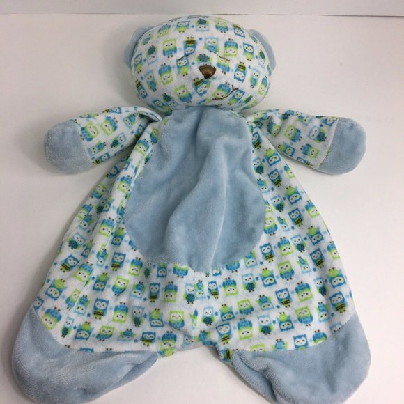 Baby Ganz Sleepy Time Bear Lovey Security Blanket Owl Green Blue Brown White - Picture 10 of 12
